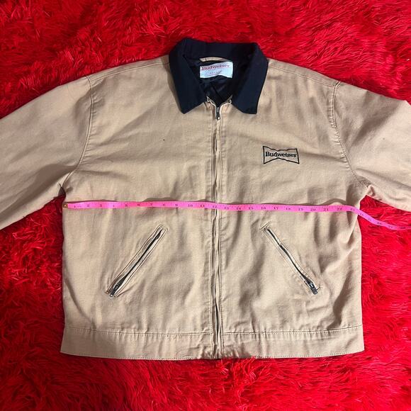 Budweiser by Pacsun Mens Khaki Work Jacket w Black Quilted Lining Embroidered L - Picture 2 of 4